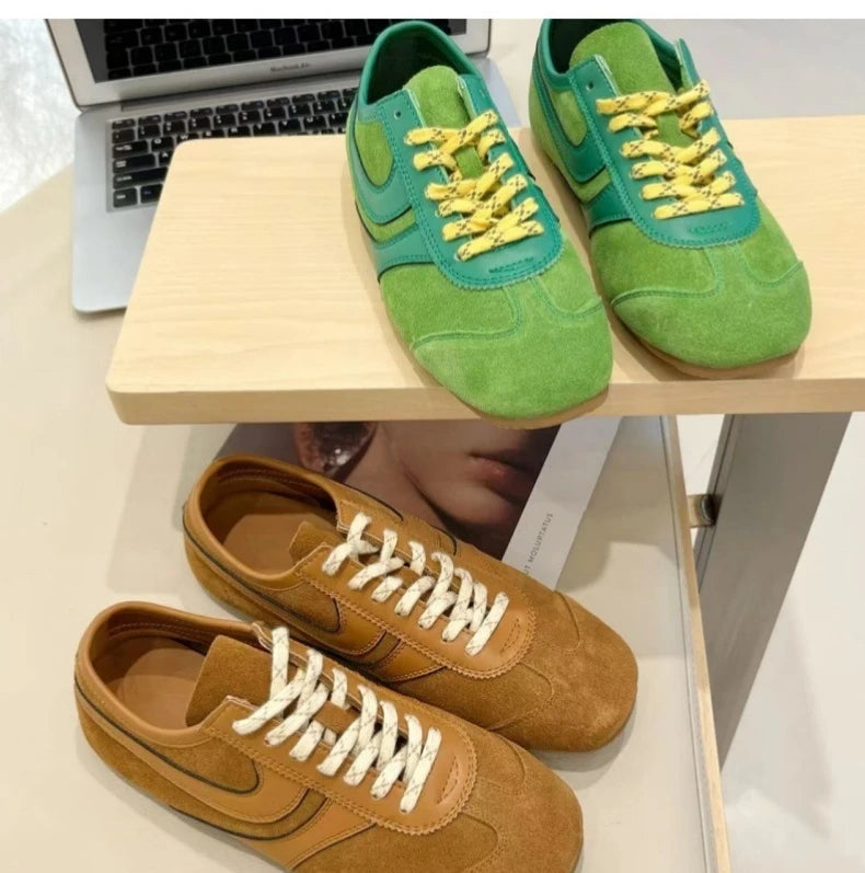 Women's Sneakers 2024 New Genuine Leather Ladies Moral Training Shoes Casual Spring Flat Shoes Women