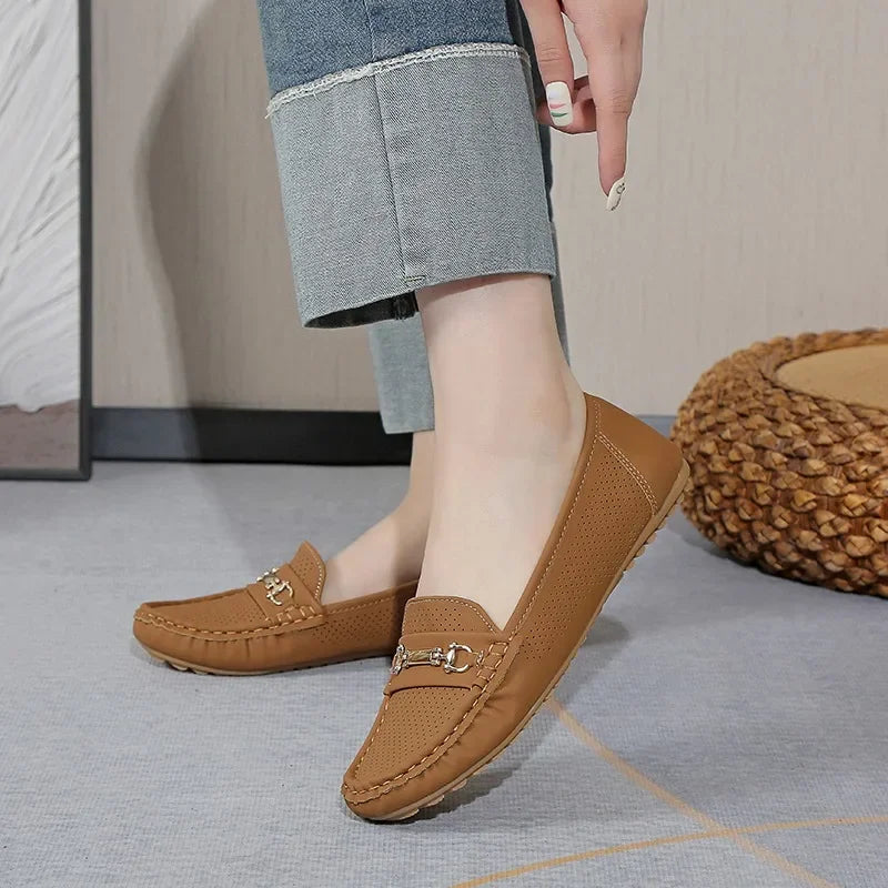 Women's Sneakers 2025 Spring Autumn Casual Metal Decoration Round Toe Slip on Soft Bottom Flats Shoes Loafers Zapatos De Mujer
