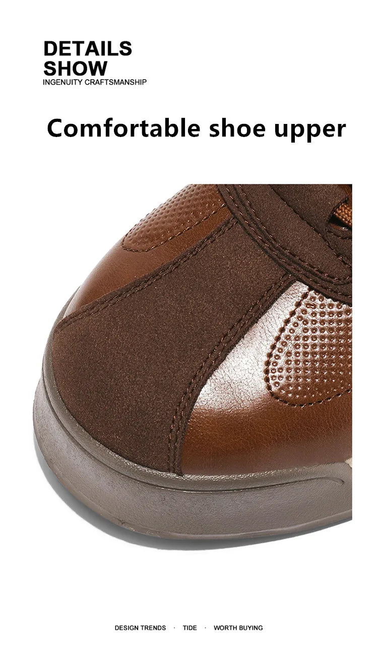 2025 Spring Men's Brown Sneaker Leather Platform Sports Shoes Men Comfortable Low Cut Casual Sneakers Man zapatillas de deporte