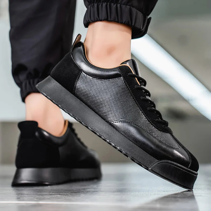 2025 Spring Men's Brown Sneaker Leather Platform Sports Shoes Men Comfortable Low Cut Casual Sneakers Man zapatillas de deporte
